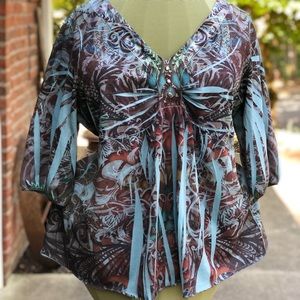 Women’s APT. 9 Teal, Brown, Bronze V-Neck Shirt 2XL EUC